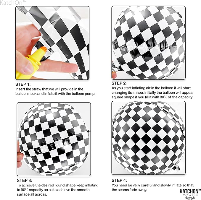 KatchOn, Black and White Checkered Balloons - 22 Inch, Pack of 12 | Race Car Balloons for Race Car Birthday Party Decorations | Racing Party Decoration | Checkered Party Decorations | Emo Party Décor