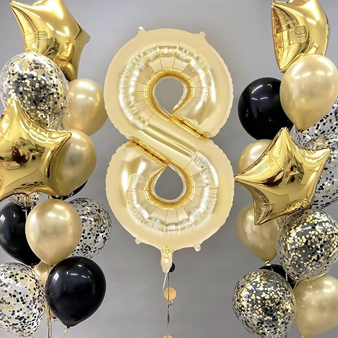 Light Gold Number 8 Balloon 40 Inch, Big Large Foil Helium White Gold Number Balloons, Giant Mylar Number 8 Balloons for 8 Year Old Birthday Party Decorations Supplies Anniversary