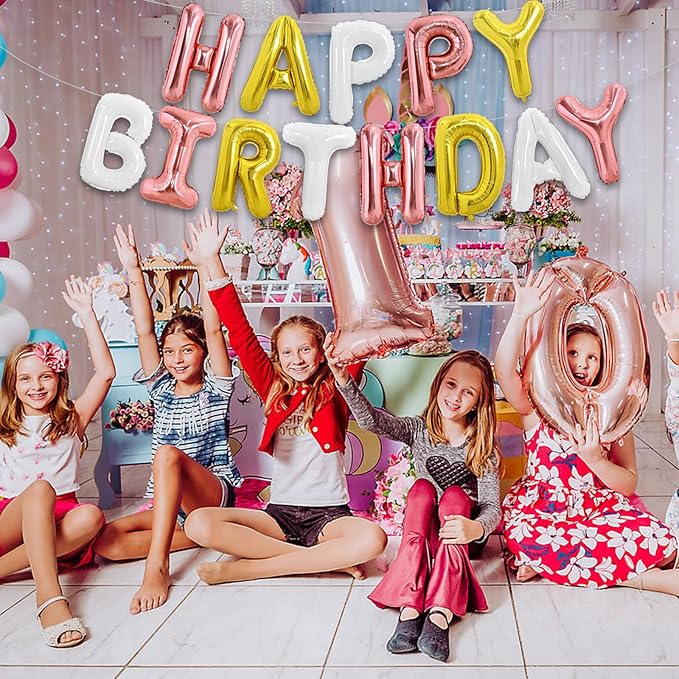 TONIFUL Happy Birthday Balloons Banner 16 Inch Mylar Foil Letters Birthday Sign Reusable for Girls Boys Kids & Adults Birthday Party Decorations Supplies（Rose Gold Gold White）