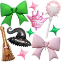 10Pcs Witch Party Party Balloons/Green Pink Bow Crown Sparklers Wizard Hat Broom Foil Balloons/Wick*ed Birthday Party Supplies/Magic Wizard Birthday, Enchanted Fantasy Magical Celebration