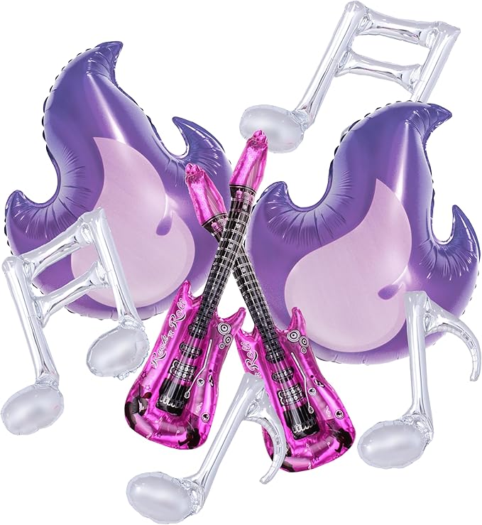 K pop Music Hunter Balloons,Purple Guitar Balloons,Purple Flame Balloons & Silver Music Note Balloons for K pop Movie Theme Birthday Singer Party Decoration