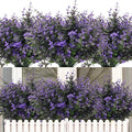 RECUTMS Fake Shrubs Flowers, 12 Bundles Faux Outdoor Plants UV Resistant Artificial Greenery Eucalyptus Flowers Boxwood Springs Fake Plants Indoor Outside Hanging Planter Home Garden Decor (Purple)