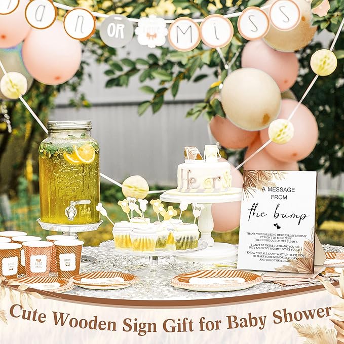 Roowest Cool Baby Shower Tabletop Decoration a Message from the Bump Wooden Baby Shower Games Sign Greenery Cute Gender Reveal Party Thank You Sign, 11.2 x 8.66 Inches(Boho)