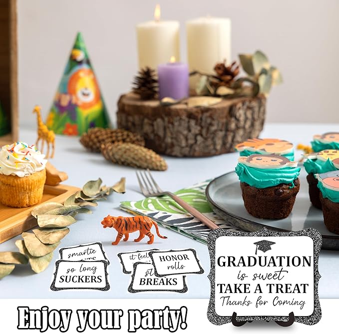20PCS Graduation Candy Buffet Labels, 1 Black Glitter Candy Buffet Table Sign with Stand, Catering Supplies Display for Graduation Decorations Class of 2026 -A02