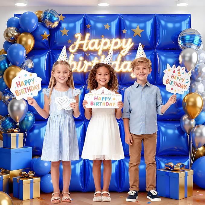 25Pcs Dark Blue Square Foil Balloons Wall Backdrop, Double Sided Metallic Foil Balloons Tunnel Arch Garland Kit for Photo Booth Birthday Wedding Graduation Halloween Party Decorations