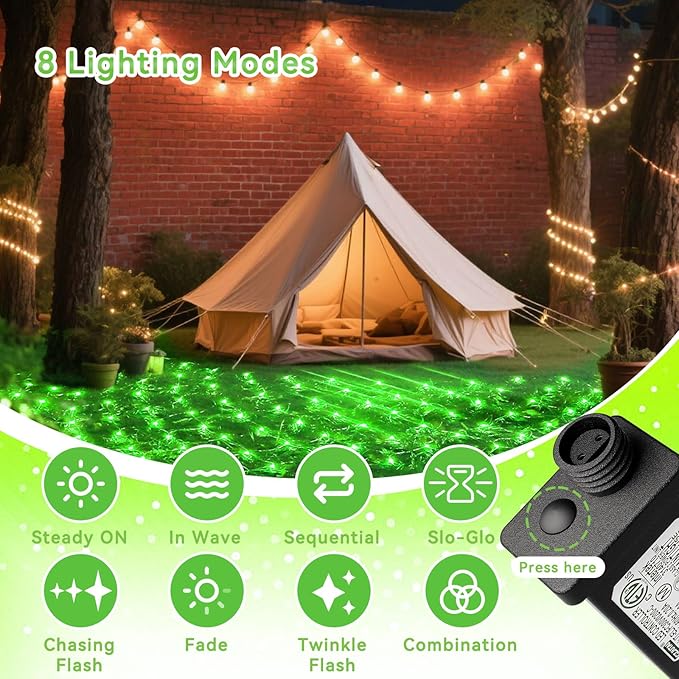 LitHome 14.8FT x 5FT Christmas Net Lights Outdoor Mesh Lights,300 LED St Patrick’s Day Net Light for Bushes Connectable,8 Modes Green Giant Mesh Light Waterproof for Christmas Garden Party Roof Decor