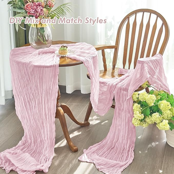IVAPUPU 2 Pcs Cheesecloth Table Runner - 10ft Pink Easter Spring Boho Gauze Cheese Cloth Table Runners for Baby Shower Decoration Wedding Party Summer Garden Decor