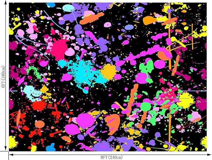 8X6FT Neon Glow Birthday Party Photography Backdrop Colorful Graffiti Splatter in The Dark Happy Birthday Background Retro Let's Dance Sleppover Party Decor Photo Booth Props CEM123C