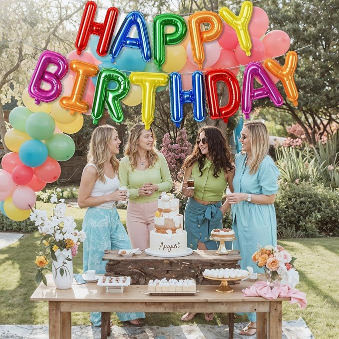 16 Inch Happy Birthday Banner Balloon, Rainbow Happy Birthday Letters Foil Balloons, Self Inflating Multicolor HBD Balloons Bunting for Kids Girls Boys Colorful Bday Party Decorations