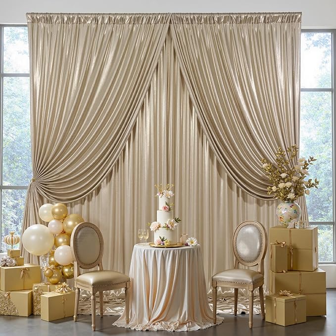 40x10 ft Wrinkle Free Champagne Sequin Backdrop Curtain for Parties,Thick Not Fall-Off Glitter Backdrop Drapes,8 Panels 5x10ft Shimmer Photo Back Drop Cloth for Wedding Birthday Photography Background