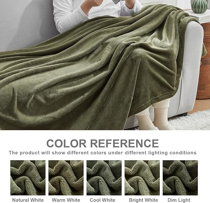 Hansleep Fleece Moss Green Queen Blanket, Super Soft Flannel Fuzzy Plush Cozy Blanket for All Seasons, Moss Green, Queen 90x90 Inches