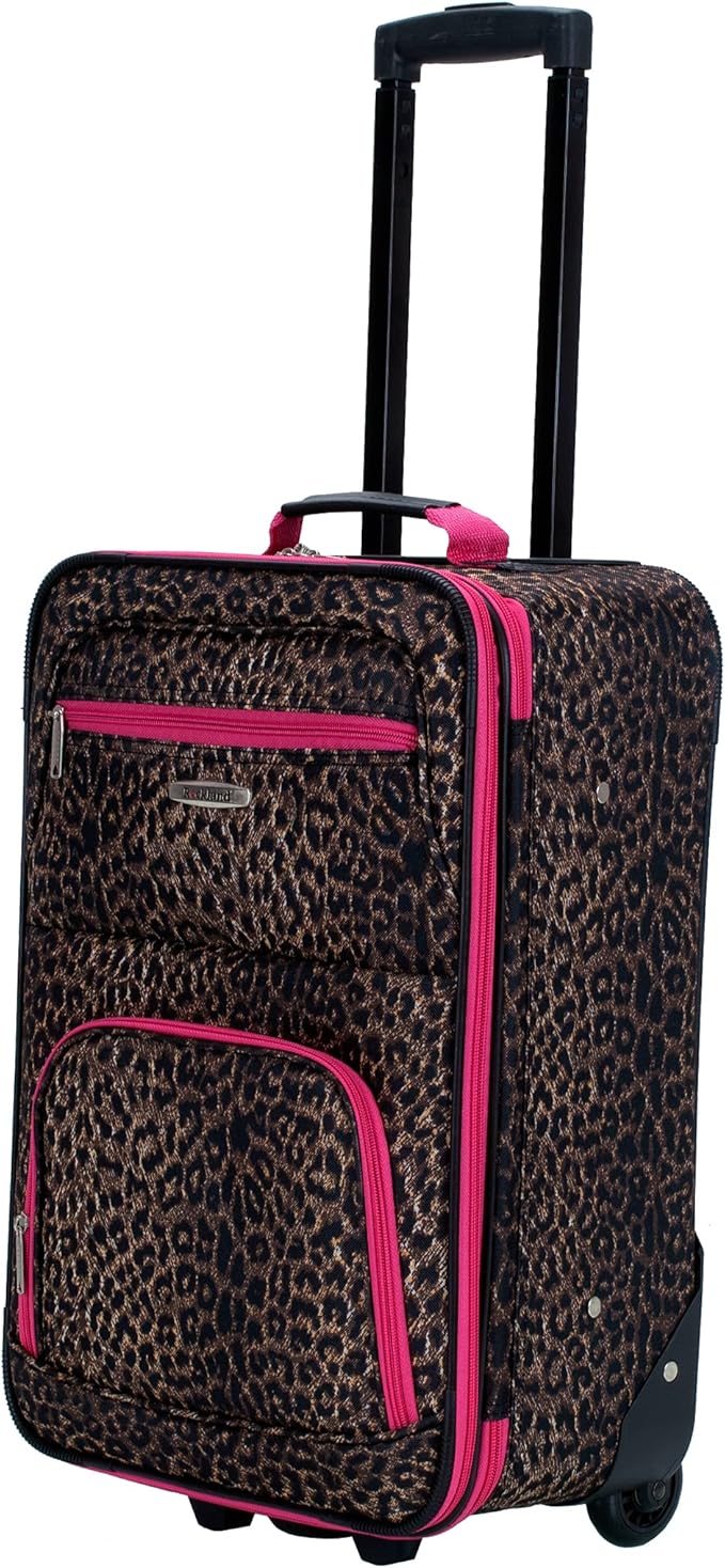 Rockland Fashion Softside 4 Piece Luggage Set, Expandable, (14" Tote/19"/24"/28"), Pink Leopard