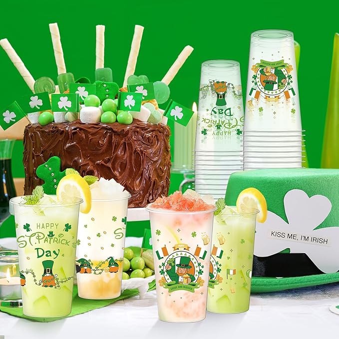 St. Patrick's Day Disposable Cup 50 Pcs 16 oz Irish Festival Plastic Cups. St. Patrick's Day Lucky Shamrock Green Plastic Disposable Cup. St Patty's Day Party Decor Supplies for Beer Beverage