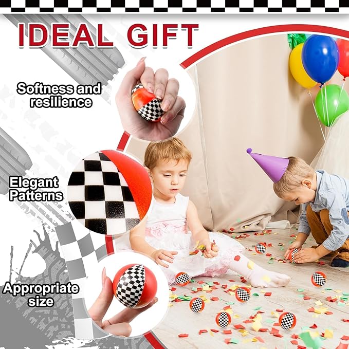 12 PCS Racing Car Stress Balls for Kids Party Favors, 1.97 Inch Anxiety Relief Fidget Sensory Toys, Racing Car Theme Squeeze Balls Bulk for Birthday Goodie Bags, Carnival Gifts & Classroom Prizes