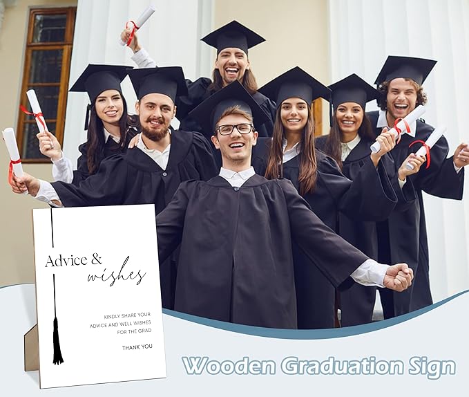 Advice and Wishes Sign for Graduation, 8×11" Graduation Tassel Wooden Sign With Stand, 2025 Graduation Party Decorations Centerpieces for Tables, Congrats Grad Party Favors Supplies