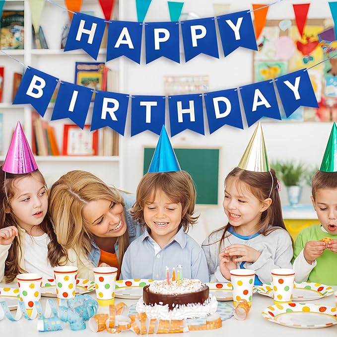Happy Birthday Banner, Birthday Flag Bunting for Birthday Party Backdrop Decor, Happy Birthday Sign Party Supplies for Girls Boys Kids and Women Hanging Decor (Blue)