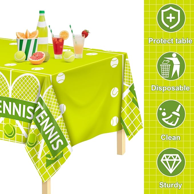 Kochorie 2 Pieces Tennis Party Tablecloth Plastic Tennis Ball Party Supplies Disposable Rectangle Tablecloths for Sports Themed Birthday Parties Decorations Supplies