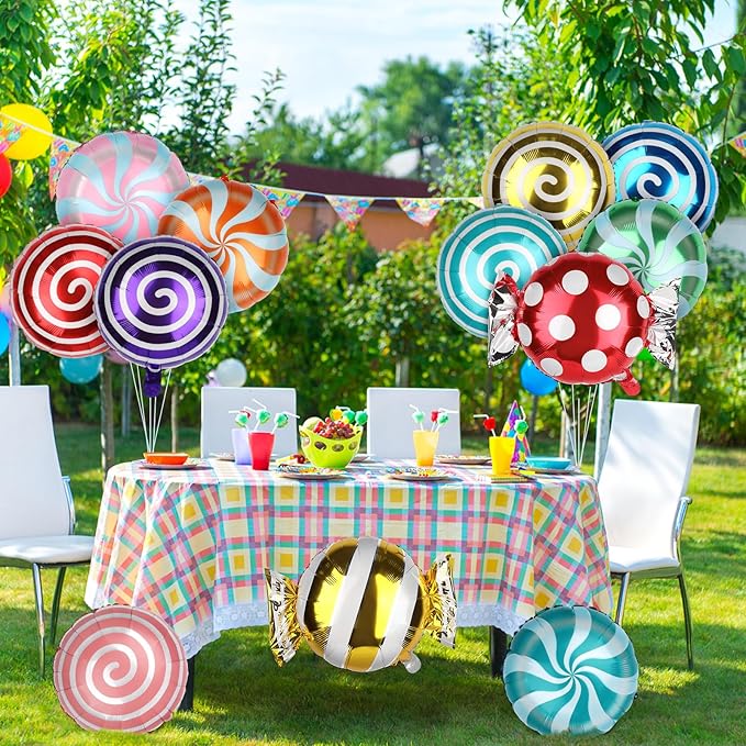 Fowecelt 100 Pcs Sweet Candy Balloons 18" Round Lollipop Aluminum Foil Balloons Helium Floating Mylar Balloon for Kids Girl Candy themed Party Decorations Birthday Wedding Party Supplies