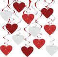 BEISHIDA Happy Valentine's Day Pre-Strung Hanging Swirls Valentine's Decorations Red Red Silver Glitter Heart Hanging Streamers for Wedding Anniversary Engagement Proposal Party Supplies 15Pcs