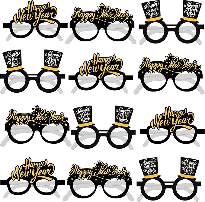 KatchOn, 2026 Glasses New Years - Pack of 12 | Happy New Year Eyeglasses 2026 for New Years Eve Party Supplies 2026 | NYE Party Glasses | Happy New Years Decorations 2026 | NYE Decorations 2026