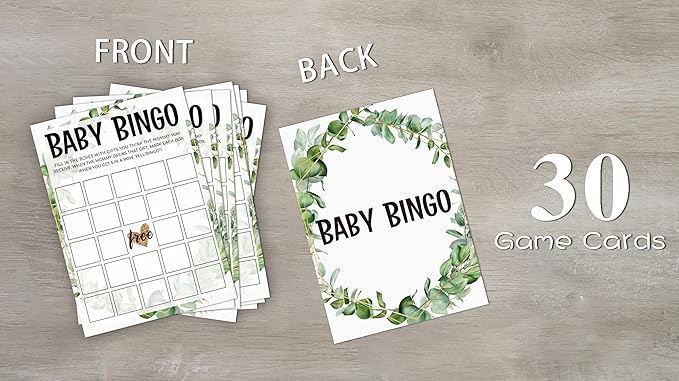 Baby Shower Game Cards, Tropical Jungle Theme Baby Bingo Game, Set of 30 Cards (5" x 7", Green006)