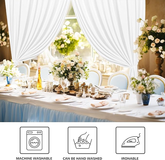 MEETSKY White Backdrop Curtains for Parties Valentine's Day- 10ft x 8ft White Curtains Wedding Backdrop Rod Pocket Fabric Drapes Panels for Birthday Holiday Home Decoration,5ft x 8ft,2 Panels