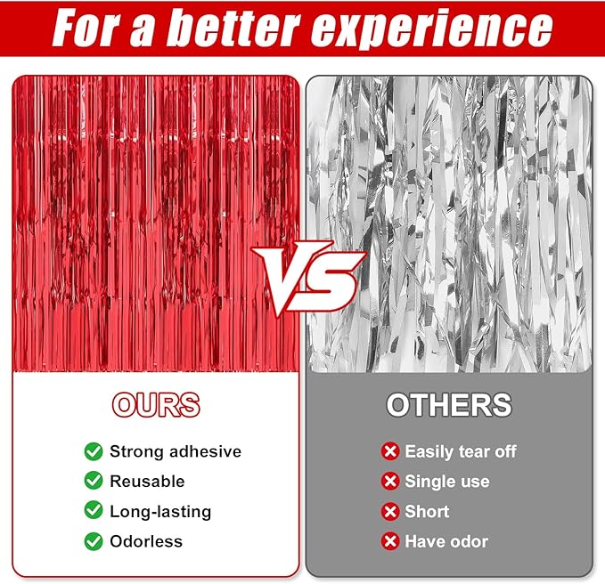 2 Pack Red Foil Fringe Curtains Streamers Party Decorations 3.3 x 8.2 ft, Tinsel Curtain Fringe Backdrop for Parties, Door Fringe Birthday Streamers, Photo Booth Backdrops, Party Decor