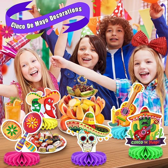 10Pcs Cinco De Mayo Decorations Mexican Fiesta Honeycomb Table Centerpieces Decorations for Carnivals Festivals Themed Birthday Party Cinco De Mayo Fiesta Taco Party Supplies