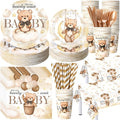 452 Pcs We Can Bearly Wait Baby Shower Decorations, Brown Bear Paper Plates Napkins Cups Tablecloth Cutlery Straws for Brown Baby Shower Gender Reveal Birthday Party Supplies, Serves 50