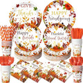450 Pcs Happy Friendsgiving Tableware Set Decorations, Fall Thanksgiving Pattern Paper Plates Napkins Cups Cutlery Straws for Autumn Harvest Friendsgiving Dinner Party Supplies, Serves 50