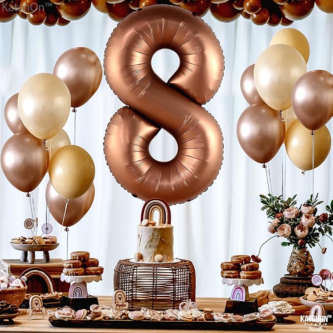 KatchOn, Coffee Brown 8 Balloon Number - 40 Inch, Brown balloon Number 8 | Coffee Birthday Decorations for Boy | 8 balloon Number for Birthday Decorations Girls