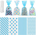 Aneco 100 Pack Blue Cellophane 10.6 x 5.1 Inch Plastic Candy Gift Goodie with Twist Ties for Valentine, Birthday, Gift Cookie Snack Packing Party Favor Supplies