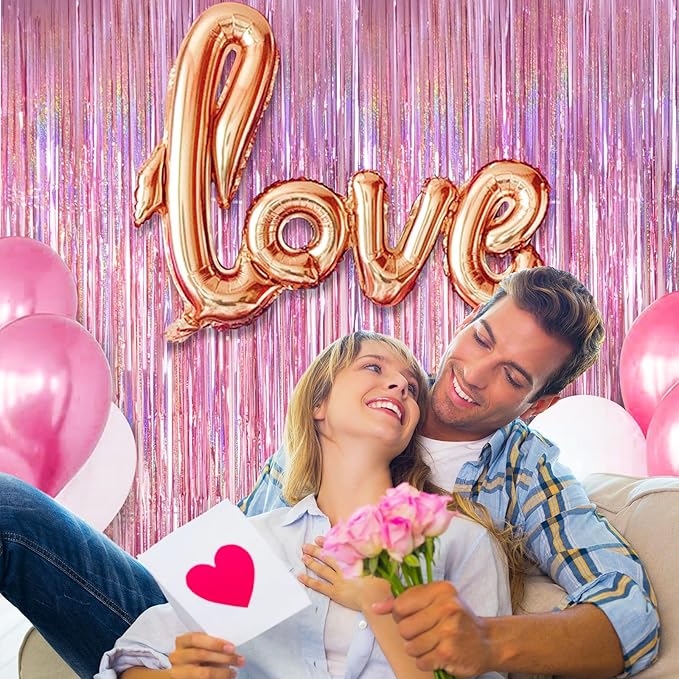 MYUPDALIN 2 Pack Pink Party Backdrop Decorations Tinsel Curtain Pink Princess Bachelorette Theme Party Decorations