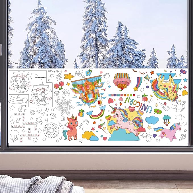 Unicorns Birthday Party Giant Coloring Poster, 30x72 Inches Versatile Unicorn Activity Paper Coloring Tablecloth, DIY Unicorn Poster Table Cover, Crafts for Kids Home Classroom Party Decorations