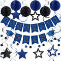 Blue and Black Congrats Grad Banner 2026 Graduation Decorations with Hanging Swirl Honeycomb Ball Circle Garland Grad Party Favor Supplies for College Senior High School Classroom Decor