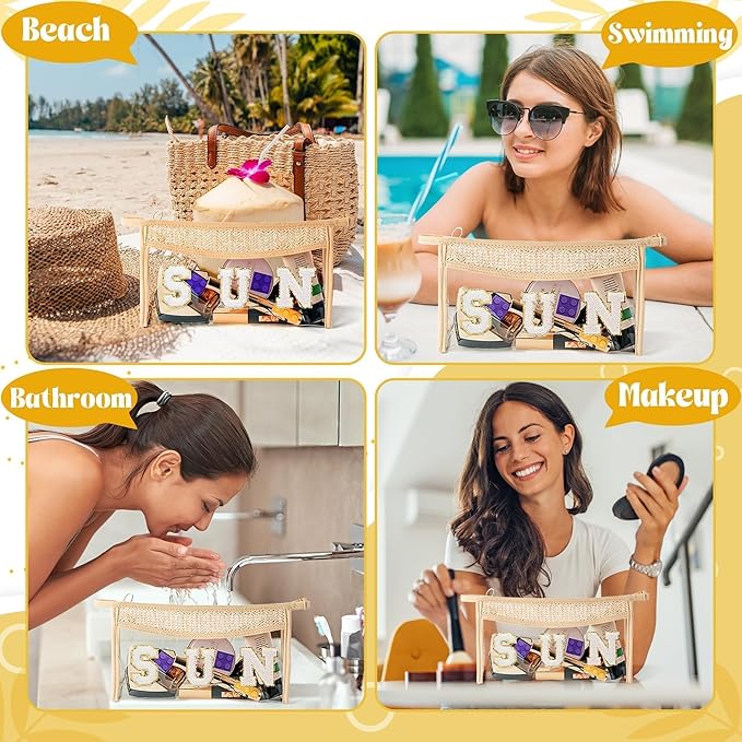 Boho Patch Sun Cosmetic Bag Summer Sunscreen Clear Toiletry Makeup Bag Portable Waterproof Makeup Pouch Travel Summer Beach Pouch Daily Use Zipper Purse for Women Girls Mama Birthday Gifts