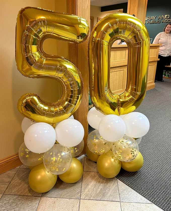 50 Balloon Number, Gold Number 50th Birthday Balloons 40 Inch, 50 Years Old Gold Birthday Decorations for Men Women, 50th Anniversary Decorations