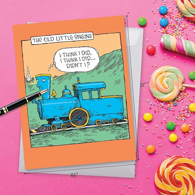 NobleWorks - Extra Large Funny Birthday Paper Card 8.5 x 11 Inch with Envelope (1 Pack) Oversize Jumbo Bday Old Little Engine J6955BDG