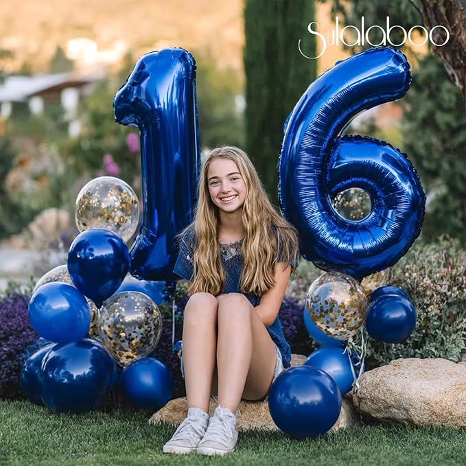 40Inch Navy Blue Number 16 Balloon Large Helium Royal Blue Number Balloons 0-9 Giant Digital 16th Foil Mylar Big Party Balloon for Boy Birthday Party Anniversary Graduation Decorations