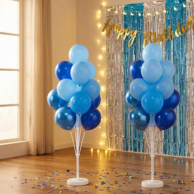 Balloon Sticks with Base for Floor or Table,Metallic Pearl Baby Blue 10inch Balloon Column Stand Kit with Balloons,Base&Pole,Backdrop Decoration for Party Wedding Baby Shower Birthday Graduation