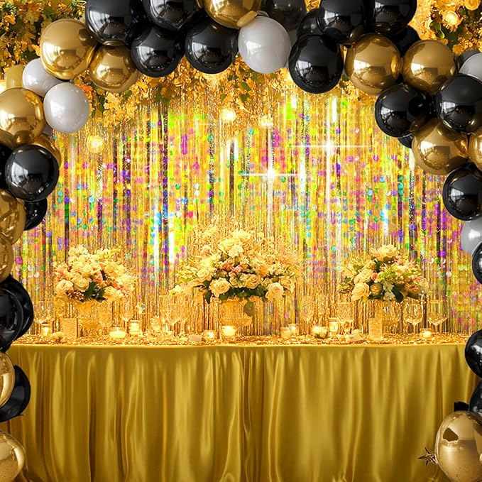 4 Packs Gold Foil Fringe Curtain, Gold Glitter Metallic Tinsel Backdrop for Birthday, Wedding, Baby Shower, Bachelorette, Graduation, Christmas, New Years Eve Party Decorations Supplies