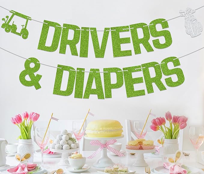 Drivers & Diapers Banner Golf Baby Shower Party Decorations Birthday Party Decor Golf Themed 1st Birthday Party Decorations Supplies Green