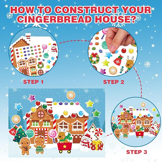 36 Sheets Make a Gingerbread House Stickers - Make Your Own Gingerbread House Stickers, Christmas Party Favor for Kids, Christmas Stickers for Gifts Goodie Bag Stocking Stuffers(12 Set)