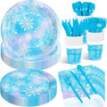 175 Pcs Snowflake Winter Wonderland Tableware Set - Serves 25, Snowflake-Themed Disposable Plates, Cups, Napkins, Forks, Spoons, Knives for Christmas, Winter Party Supplies, Holiday Gatherings