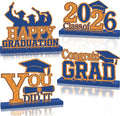 4Pcs Graduation Decorations Class of 2026 Wood Table Centerpieces Congrats Grad Wooden Sign Graduation Table Toppers Congratulate Tiered Tray Decor for 2026 Graduation Party(Orange-Blue)