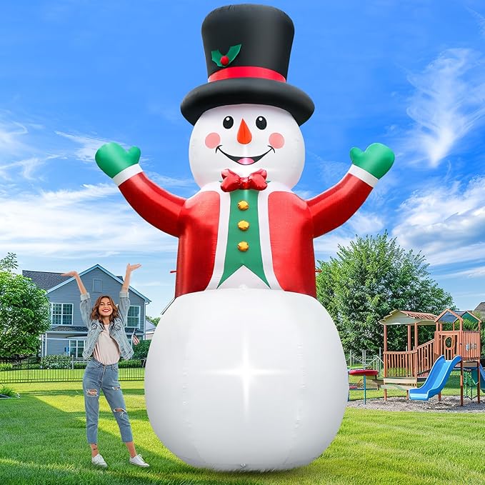FunFanso 12 FT Christmas Inflatable Giant Snowman Outdoor Decorations, Blow up Snow Man Wear Magic Hat & Red Suit, Built-in Bright LED Lights for Holiday Lawn Yard Garden Patio Porch Xmas Party Decor
