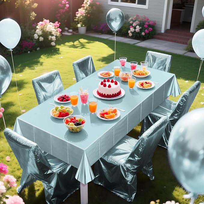 2 pcs Light Blue Tablecloth Plastic -Stunning Metallic Matte Finish, 40" x 108" Baby Shower Blue Table Cloth, Perfect for Christmas Winter Birthday Party Wedding Grad Decorations