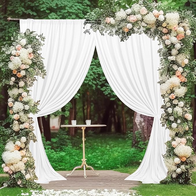 MEETSKY 10 feet x 10 feet White Backdrop Curtains Valentine's Day Birthday Party Wedding Backdrop,White Photography Rod Pocket Drapes Polyester Fabric Curtain for Baby Shower,5ft x 10ft,2 Panels
