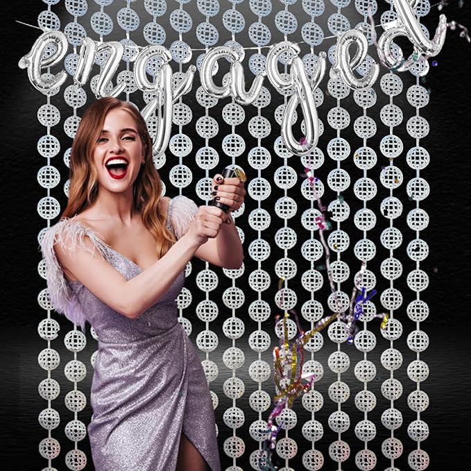 BRAVESHINE Disco Hanging Balls Fringe Backdrop - 2 Pack Silver Tinsel Foil Curtains Streamers for Christmas/70s/80s/90s/Birthdays/Bachelorette/Engagement/Music/Dance/Decades/Disco Party Decorations