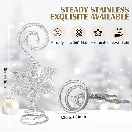 Rtteri 16 Pcs Christmas Picture Display 2 Inch Snowflake Christmas Place Card Holder Silver Photo Holders for Centerpieces Xmas Table Number Holders Card Stands for Xmas Winter Holiday Party Supplies